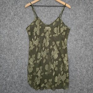 VTG CA Dynasty Nightgown M Green Slip Sheer Floral Chiffon Chemise Lingerie 90s